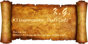 Klingenspohr Győző névjegykártya